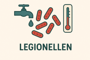 Das Bild symbolisiert Legionellen im Trinkwasser aufgrund zu hoher Temperaturen