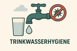 Gefährdungsanalyse: Das Bild zeigt ein Glas Wasser an einem Zapfhahn