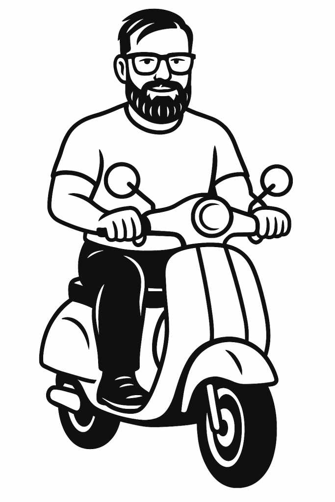 Ferdinand Schurz mit der Vespa auf dem Weg zur Energieberatung